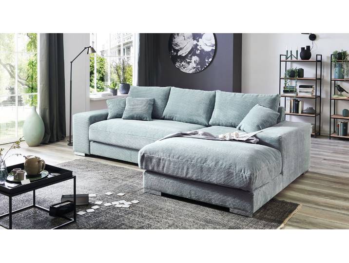 Ecksofa Soft in Stoff Cord mit Rückenkissen