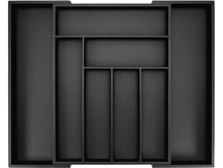 Budu Uitschuifbare Bamboe Bestekbak #43 (43 cm diep) - Zwart - Bestekcassette Hout - Besteklade - 43 x 32\,2 - 53 cm - 6/8 vakken