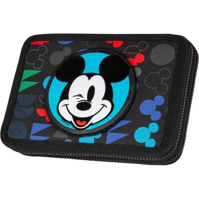 Federmäppchen COOLPACK "Etui XL, Disney, Mickey Mouse, mit 2 Reißverschlüssen", Kinder, bunt (mickey mouse), Polyester, Schreibgeräteetuis Federmäppchen, befüllt