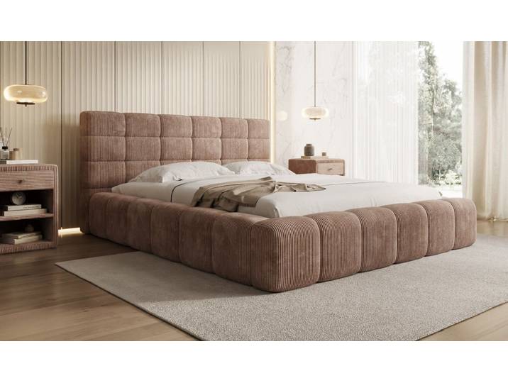Designer Polsterbett Marshmallow in Cord mit Stauraum - 140x200 - Grün - Luxusbetten24