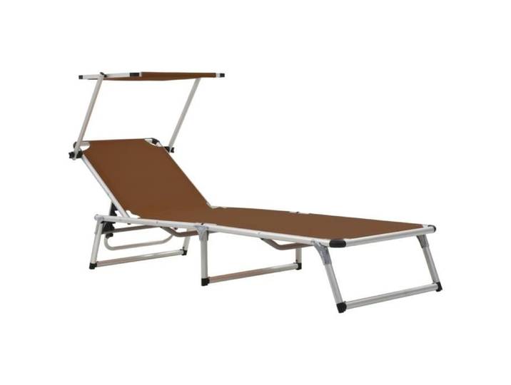 Chaise longue pliable avec auvent Aluminium et textilène Marron