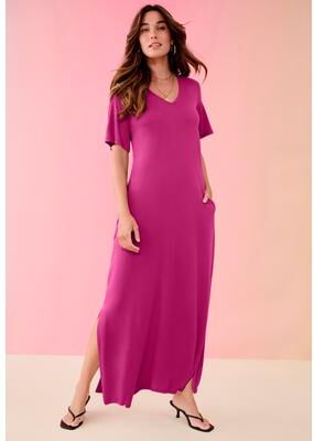 Plus Size Women's Side-Slit Maxi Dress by Roaman's in Raspberry (Size 34/36)