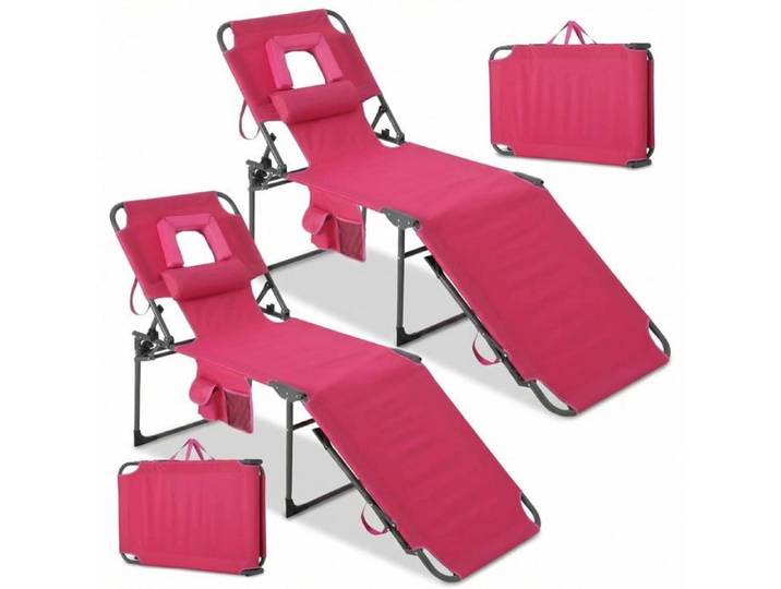 Chaise longue pliante - LUNSY - Coussin amovible - Dossier réglable 5 positions - Structure pliante légère