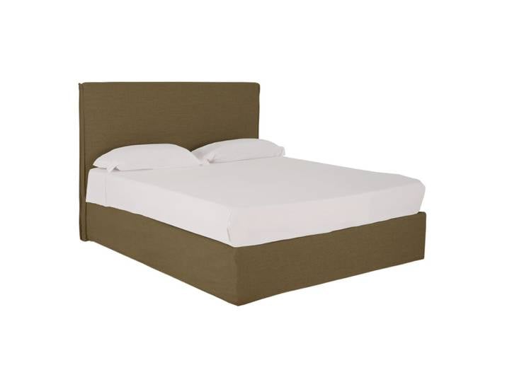 Lit coffre déhoussable en lin vert pour matelas 160x200cm