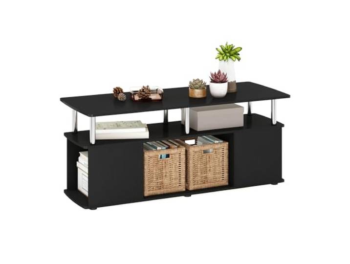 Furinno Jaya TV-Schrank für Fernseher bis zu 50 Zoll, Entertainment-Center mit offenen Regalböden, TV-Konsole für Wohnzimmer, Dunkles Americano