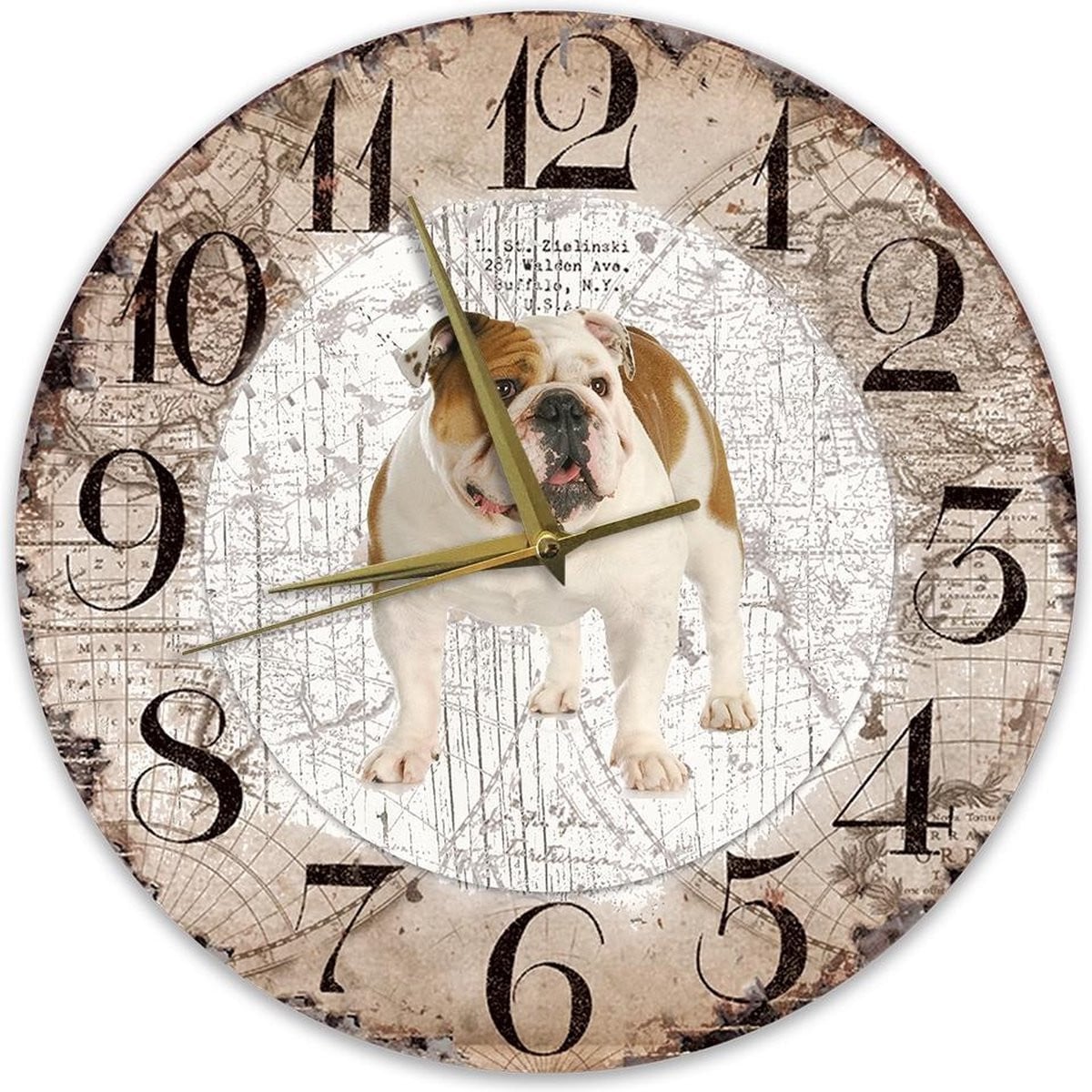 Houten klok met Engelse bulldog ontwerp - 30 cm