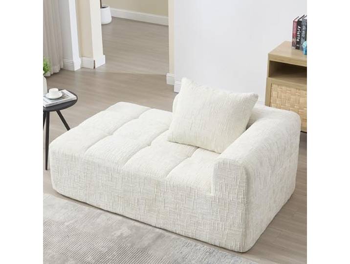 Ball & Cast Boneless Couch, L Couch mit Schlaffunktion, Chenille Modulares Sofa mit Seitentaschen, Montagefrei, Beige, 1 Sitzplatz