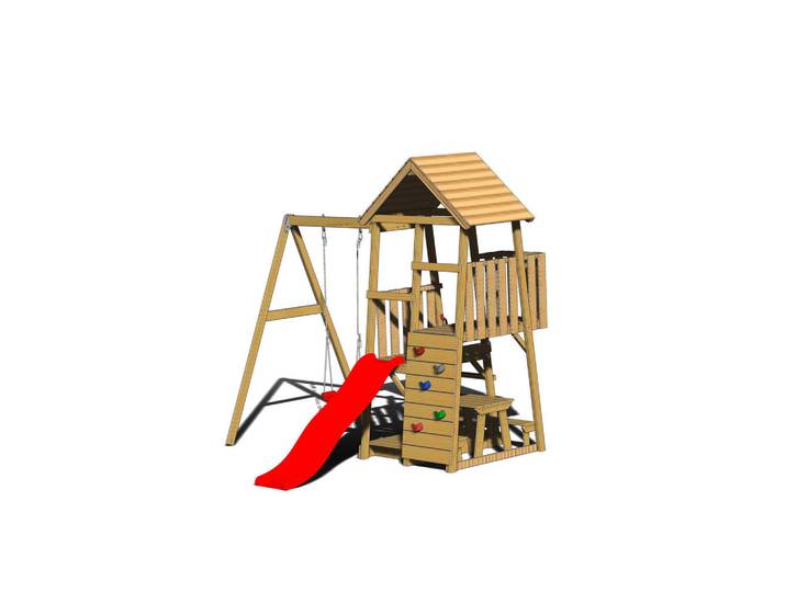 Spielturm, Naturfarben, Rot, Holz, Kiefer, 270x270x290 cm, Freizeit & Co, Gartenspielzeug, Spieltürme