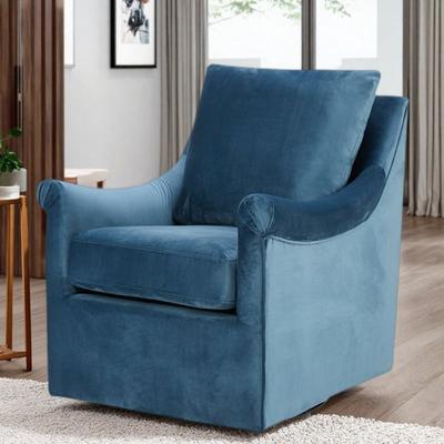 "28.5"" Velvet Swivel Accent Chair with Curved Arms and Loose Back Cushion and 360-Degree Swivel and No Assembly"
