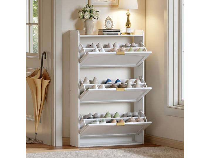Armoire à chaussures blanc 76x23x118cm 3 volets étroite