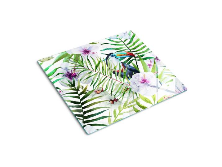 Tulup Glasplatte 60x52 cm Tropischer Tukan, Schwarz, Dunkelgrau, Glas, 60x0.4x52 cm, Küchen, Küchenelektrogeräte, Herde, Herdabdeckplatten