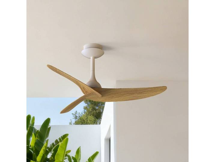 Mantra Iluminación Deckenventilator Ipanema, weiß/holz, DC, leise, Remote, IP44 Ipanema, weiß / opal, für Wohn- / Esszimmer, Metall, Modern