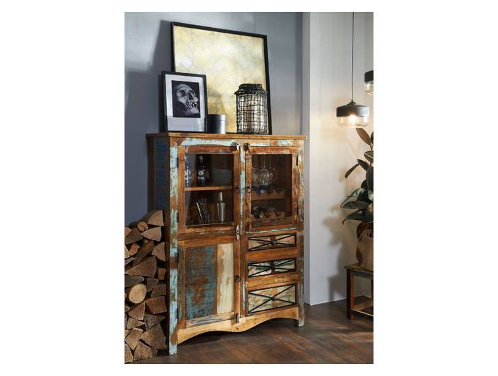 Highboard Altholz 106x45x136 mehrfarbig lackiert NATURE OF SPIRIT #113