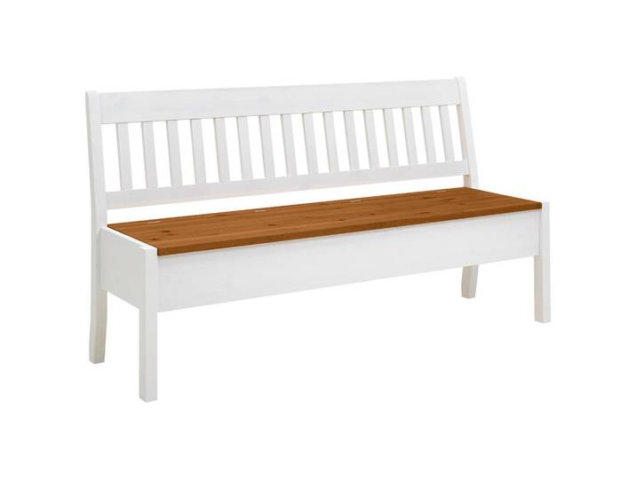 Boxxx Sitzbank, Weiß, Bernstein, Holz, Kiefer, massiv, 3-Sitzer, 169x93x58 cm, Holzmöbel, Sitzgelegenheiten Holz, Holzbänke