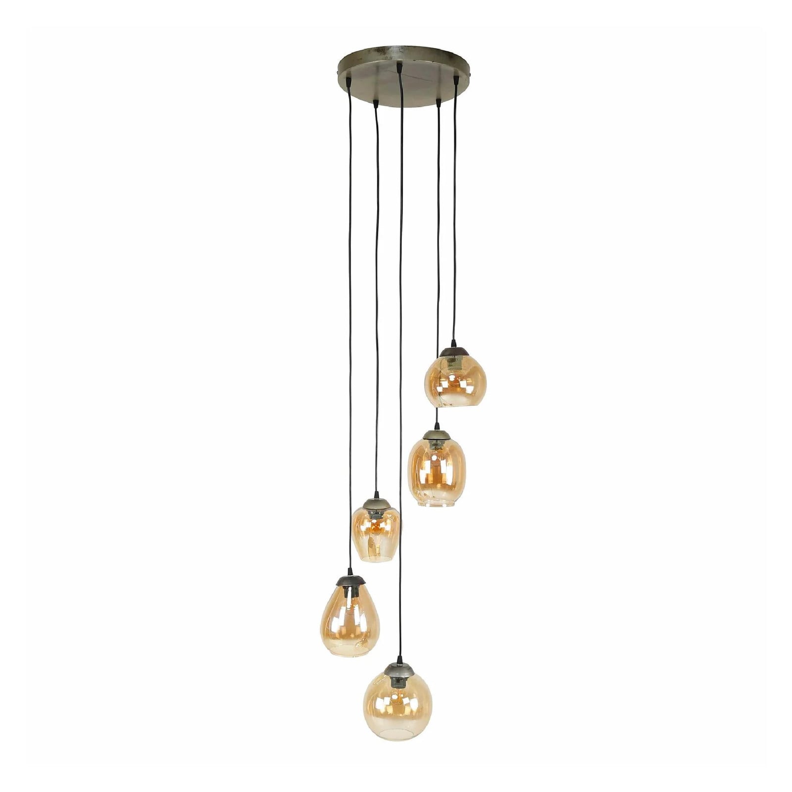 Nest of Nora Hanglamp Riko - 5-lichts getrapt design - Glas Ø18 cm - Amber