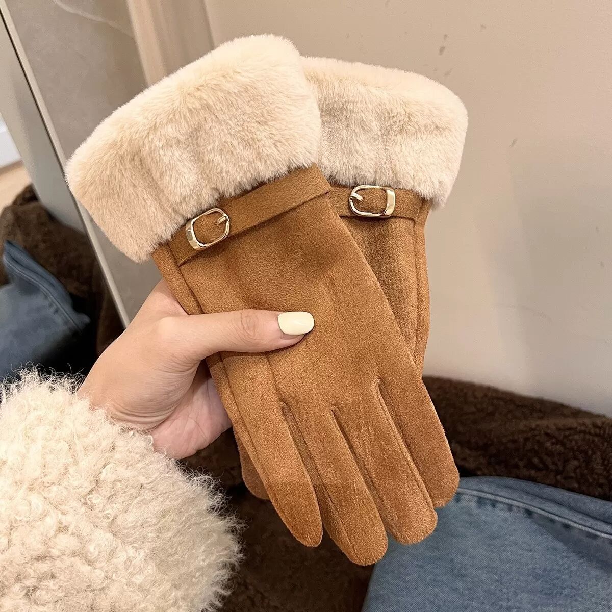 INF Winter Outdoor Radfahren Fahren Touchscreen Fünf-Finger-Handschuhe Kamel