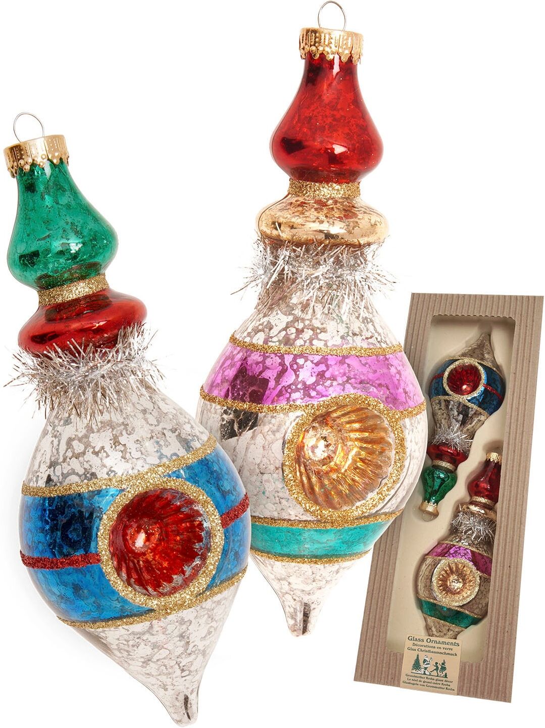 Weihnachtsbaumkugel KREBS GLAS LAUSCHA "Baumschmuck Reflekorformen nostalgisch mehrfarbig 16cm", bunt (mehrfarbig), B:5cm H:14cm T:5cm Ø:14cm, Glas, Weihnachtsbaumkugeln, Weihnachtsbaumkugel, Dekoriert mit Liebe zum Detail mehrfarbig 14cm