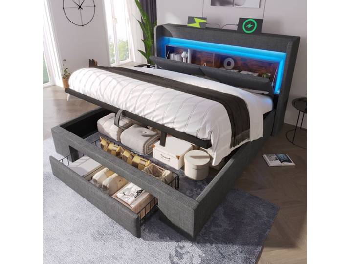 Lit - 140x200cm - Rangement espace de vie idéal pour la maison confort optimal - Gris - Pour Maison - Référence 2319