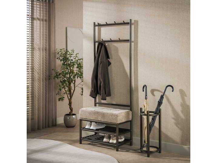 LifestyleFurn Kapstok Karalynn Met bankje en 7 haken, metaal - brons