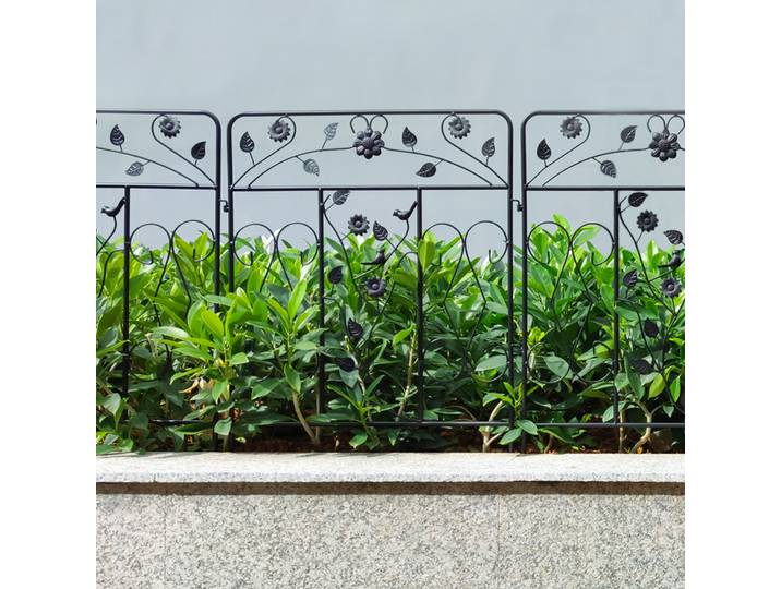 Panneau de clôture de jardin décoratif en acier enduit noir, clôture pliante à bordure métallique, 32x24 pouces, 5 paquets