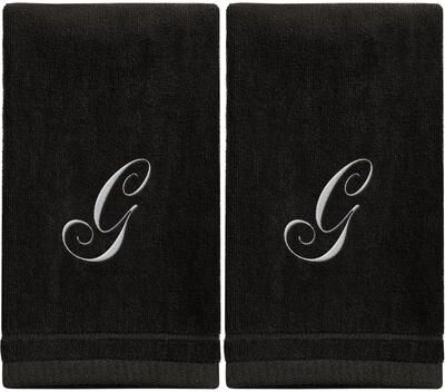 Creative Labs Monogrammed Black Towels Fingertip Embroidered with Initials