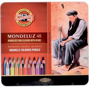 Koh-I-Noor Aquarellstifte Mondeluz 48, farbig sortiert, im Metalletui, 48 Stück