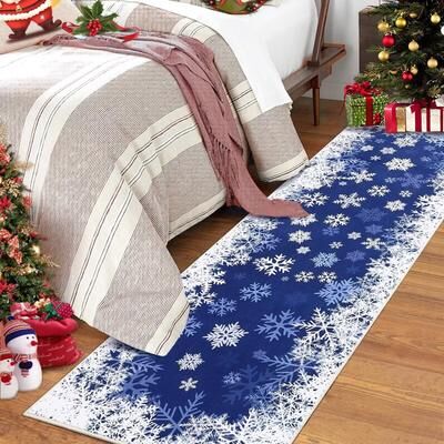 Garvee Romantic Snowflakes Indoor Washable Christmas Area Rug