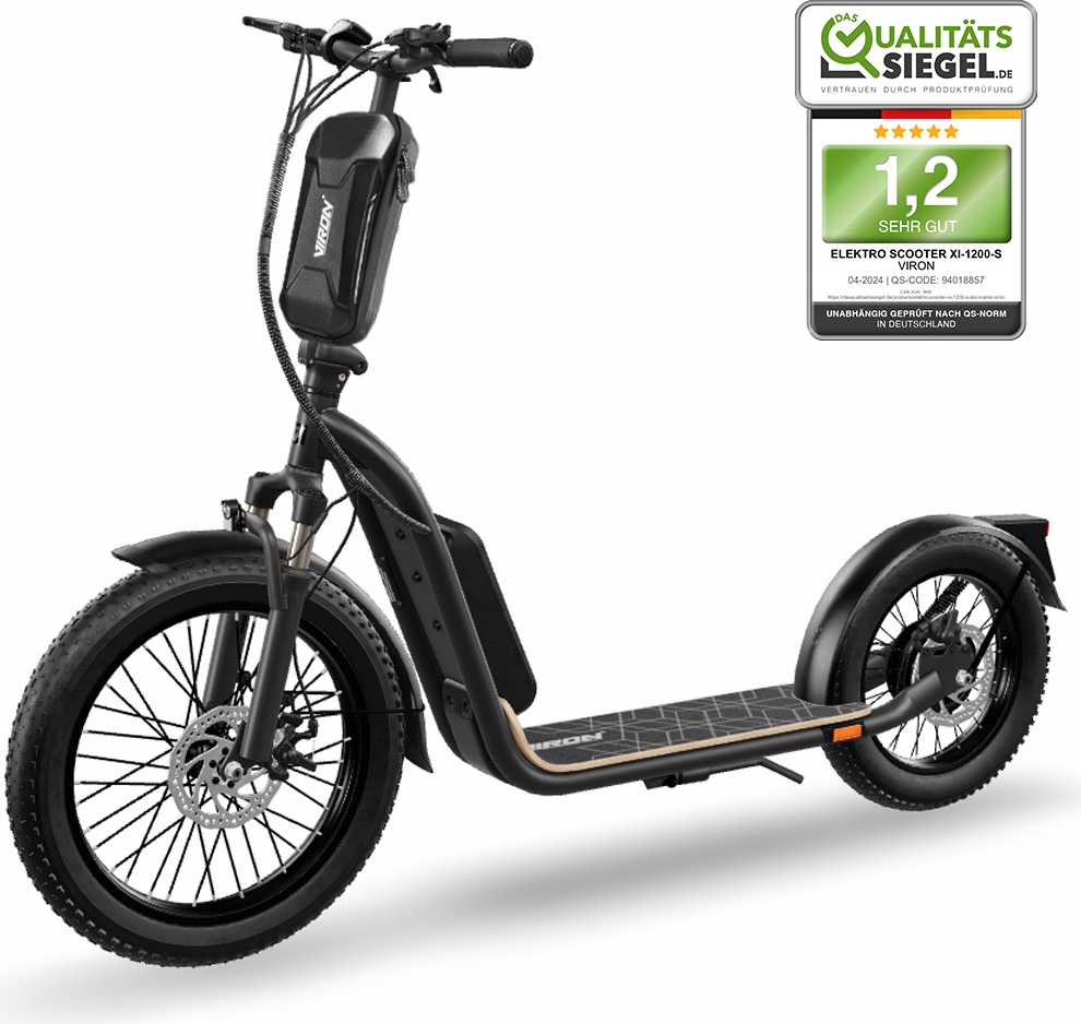 E-Scooter mit Straßenzulassung - XI-1200-S - LongRange 20Ah, Elektro Scooter mit ABE, eKFV Zulassung, Elektroroller Faltbar, Roller EScooter - schwarz