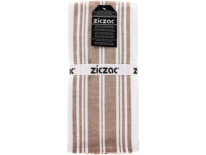 ZICZAC Geschirrtuch Duo Stripe weiss/braun Streifen Baumwolle 50 x 76 cm