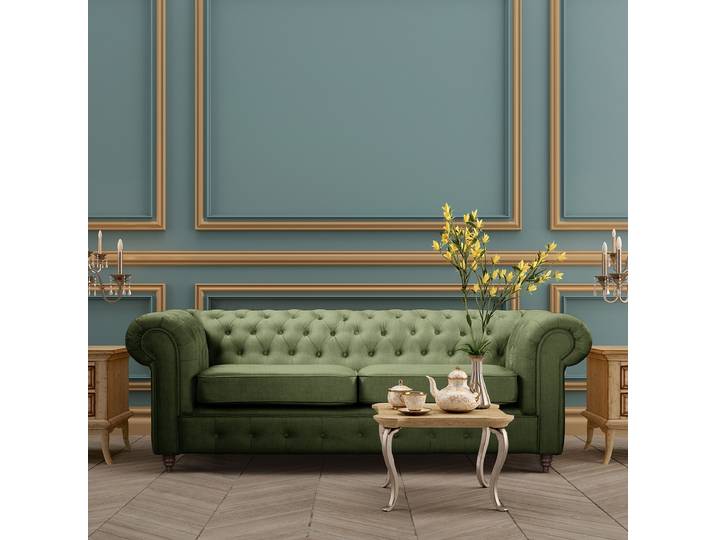 Canapé Vert Microfibre Valeria 218cm Isocèles Fonction couchage utilisation régulière Glamour