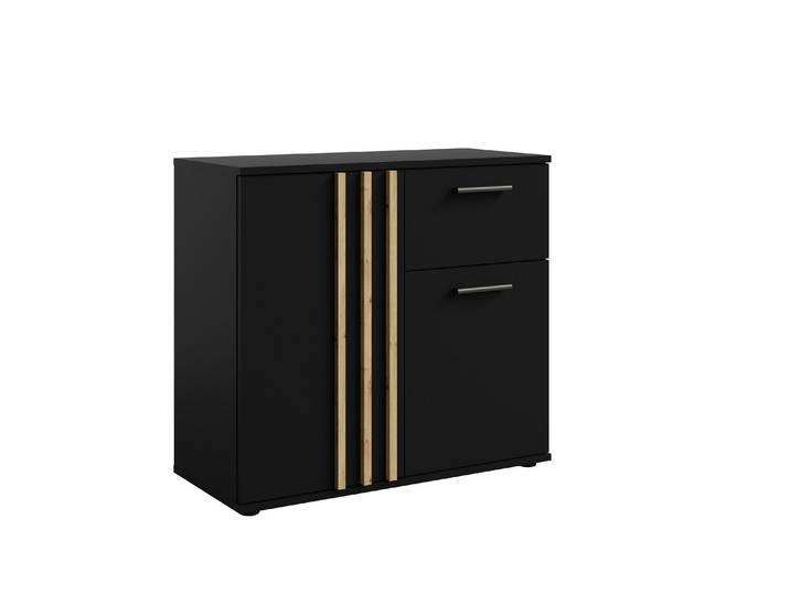 Masseno Kommode TECTONIC 80 cm Sideboard mit 1 Schubladen und 2 Türen für Wohnzimmer Schlafzimmer Modern 80x35x72,7 cm Schwarz
