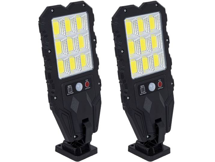 2er-Set Solar-Aussen-Wandstrahler mit Bewegungsmelder & Fernbedienung, 108 SMD LEDs, IP65