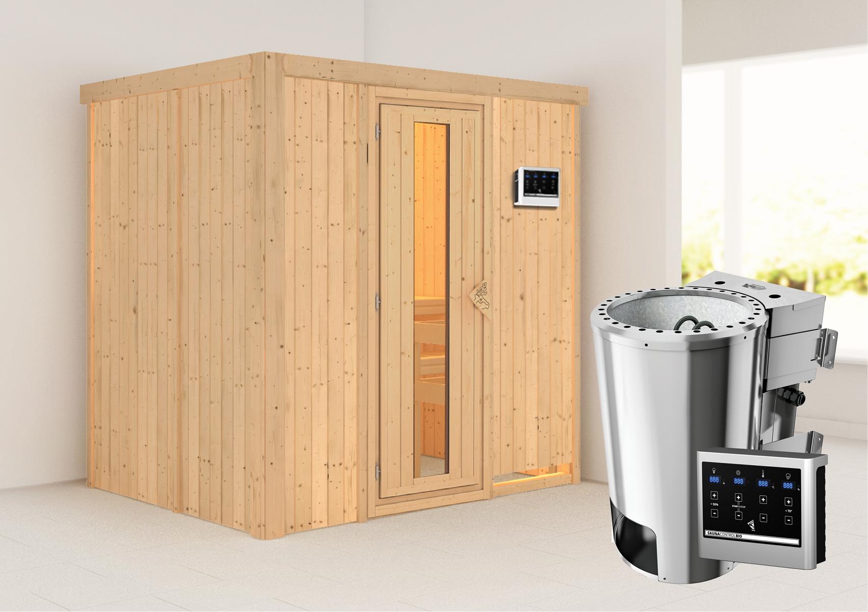 KARIBUHOLZT Sauna Fanja Front3,6kW Bio.ext. St m.einer Isoliertür 16879997