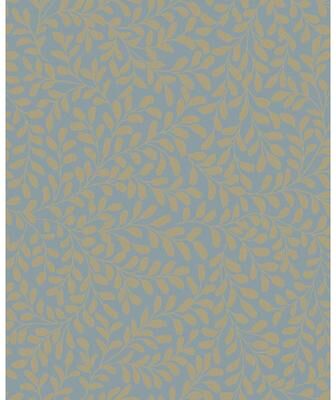Graham & Brown Gilded Leaf Sky Blue & Pale Gold Wallpaper