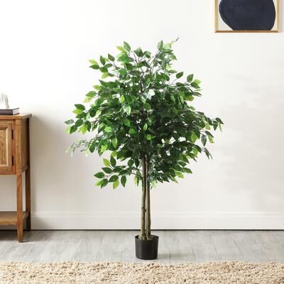 "SAFAVIEH Bush Ficus 55-Inch Faux Plant, Green - 33"" W x 33"" D x 55"" H"