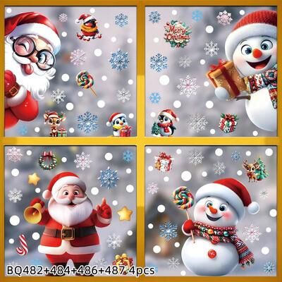 Uplift Treasures Christmas Holiday Static Window Clings xf 4pcs