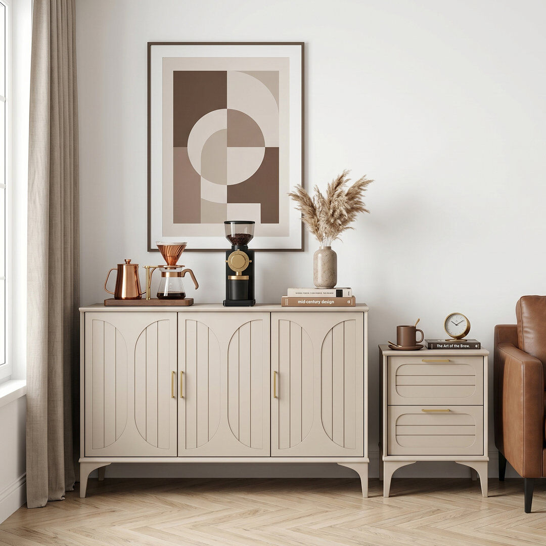 Ebern Designs Harrington Bedside Table With Sideboard Storage Set Natural