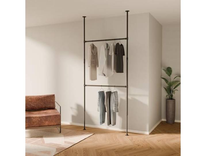 pamo Kleiderstange im Industrial Design – LOFT IV - Teleskop Stangen System als offenes System Kleiderschrank aus stabilen Rohren - ohne Bohren
