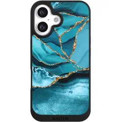 Nivocase Handyhülle für Apple iPhone 16 Hülle NIVOpure Case Schwarz Edelstein Glitzer Look Marmor (Apple iPhone 16), Smartphone Hülle, Schwarz