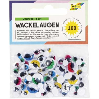 Folia Wackelaugen mit Wimpern, nicht selbstklebend, 6 Größen, 100 Stück, farbig sortiert