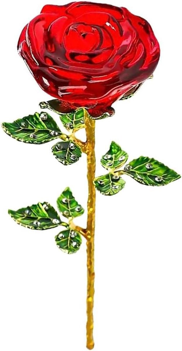 Handgemaakte Kristallen Roos Kunstbloem Boeket Rood - 24 x 7 cm