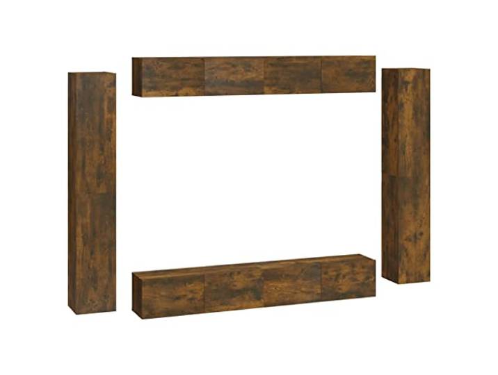 hliofuir 8-TLG TV Schrank Set Wandmontage Hängeschrank Räuchereiche Schwebendes Lowboard Set für Wohnzimmer und Schlafzimmer, viel Stauraum aus robustem Holzwerkstoff in Räuchereiche-Optik.