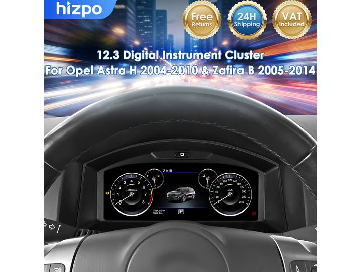 Hizpo Cluster pour Opel Astra H 2004-2010 Zafira B 2005-2014 Écran du tableau de bord Compteur de vitesse numérique Écran LCD Panneau d'instruments Cockpit Interface utilisateur colorée