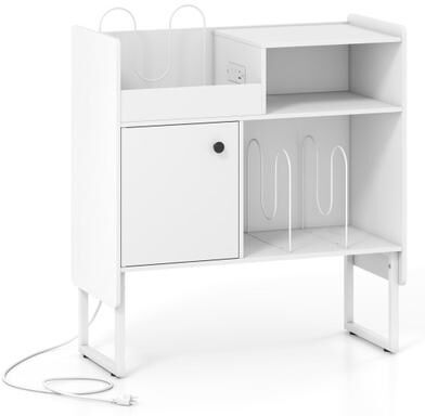 Costway Record Player Stand with Power Outlets and Vinyl Storage Holder up to 250 Albums-White
