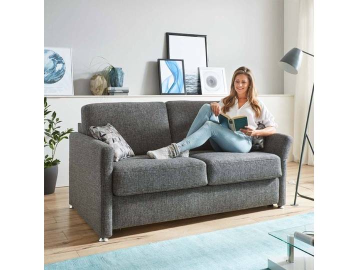 Schlafsofa Tullia Webstoff/Velours mit Lattenrost Kunstfaser 86x196x97cm Hellgrau klappbar modern