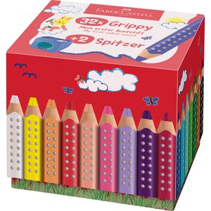 Faber-Castell Buntstifte Grippy Kindergartenbox, 110709, farbig sortiert, inkl. 2 Spitzer, 32 Stück