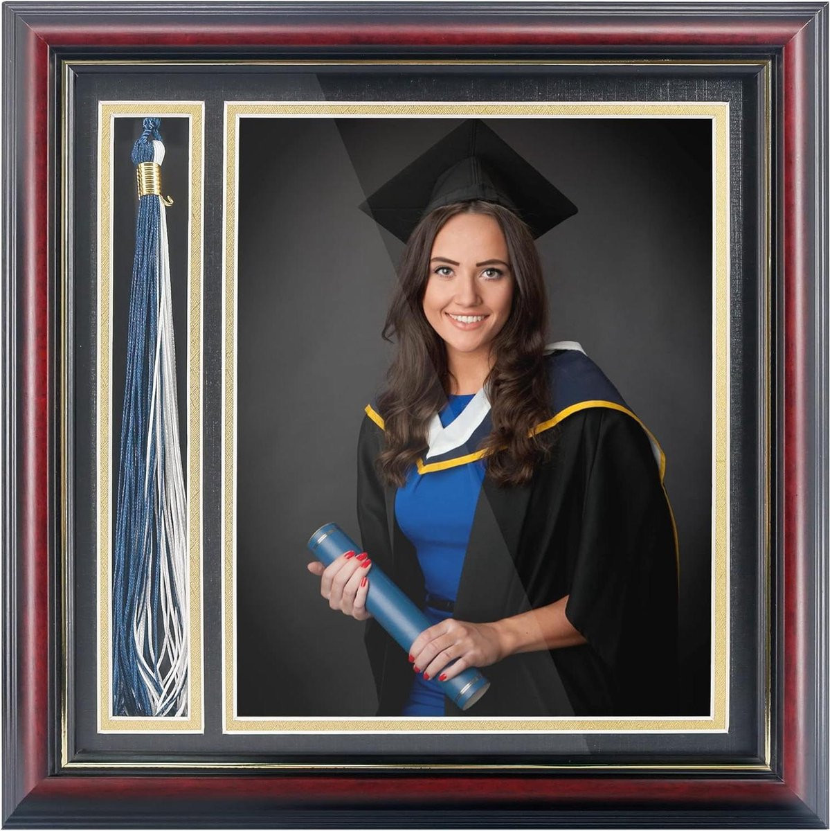 Fotolijst Diploma Herinneringskader Afstuderen Decoratie Dubbel Mat Ontwerp Zwart Goud B/D/H: 30 x 30 cm