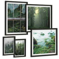 BILDER SET 5er Set - 50x50 cm & 20x30 cm & 40x60 cm Schwarzer Rahmen - Nahaufnahmen von Blättern sukkulenter Pflanzen