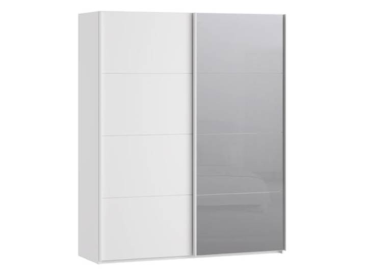 Forte SOPHISTISPACE Kleiderschrank 170, moderner Schwebetürenschrank, 2-türig, Einlegeböden, Kleiderstange, Spiegel, Holzwerkstoff, Weiß, 170,3 cm breit x 210,5 cm hoch x 62,9 cm tief