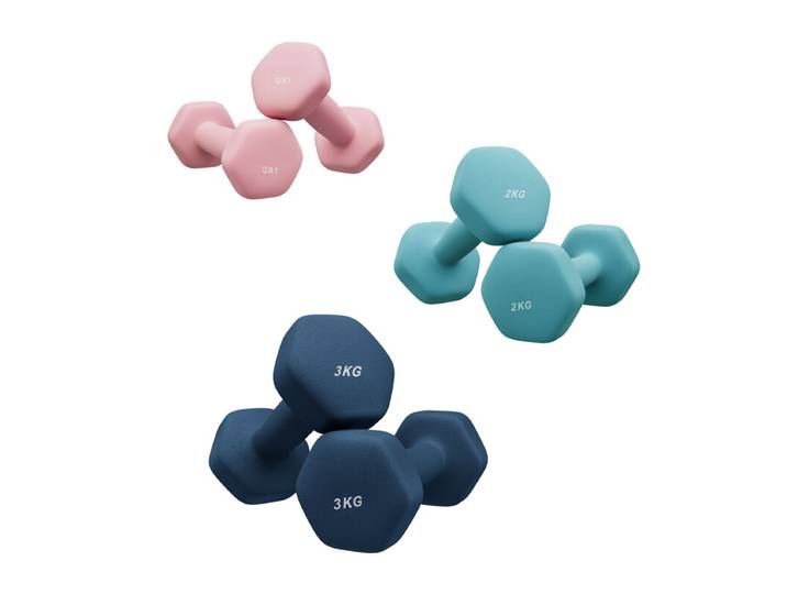 Ochama zeshoekige halterset met standaard – 3 paar: 1 kg, 2 kg, 3 kg, matte neopreencoating – handgewichten voor thuistraining